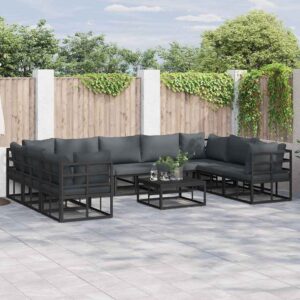 Set Divano da Giardino con cuscino 9 pcs Nero Alluminio