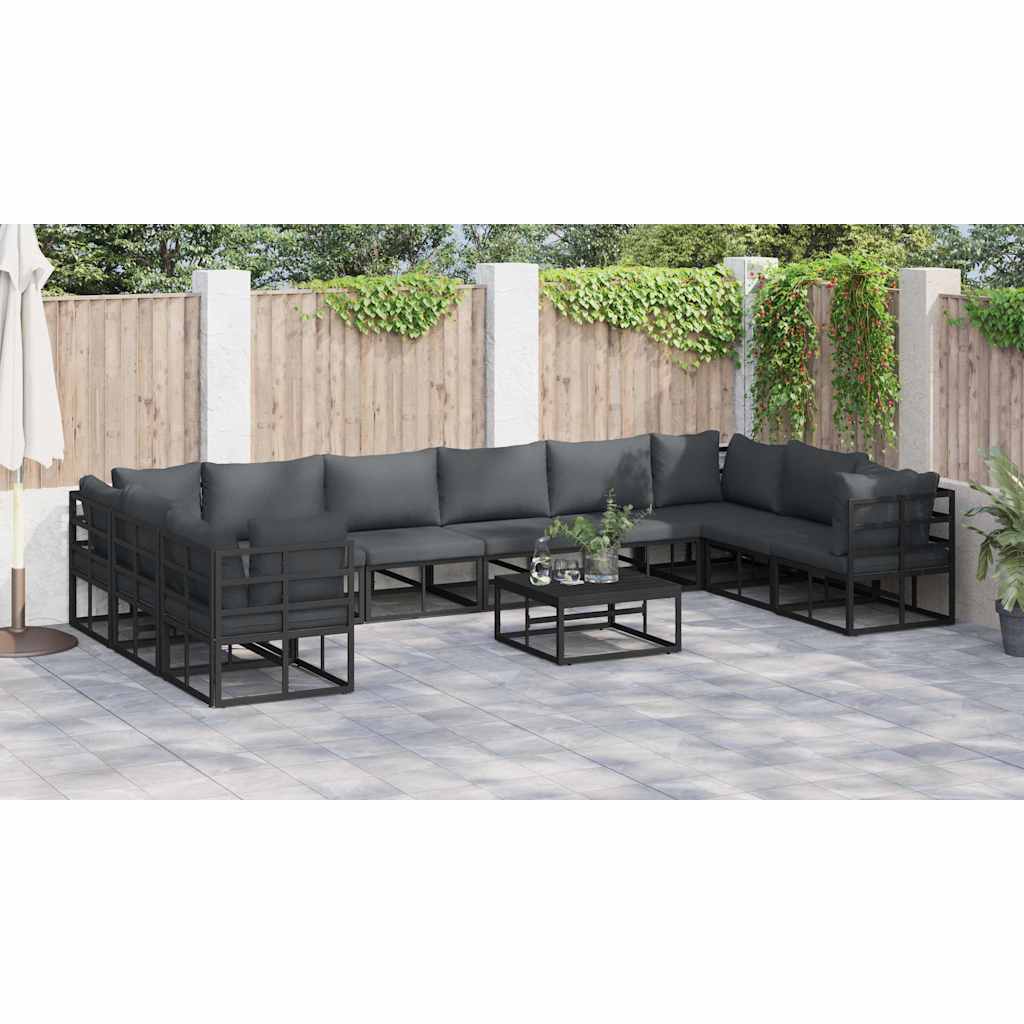 Set Divano da Giardino con cuscino 10 pcs Nero Alluminio - immagine 4
