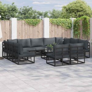 Set Divano da Giardino con cuscino 11 pcs Nero Alluminio