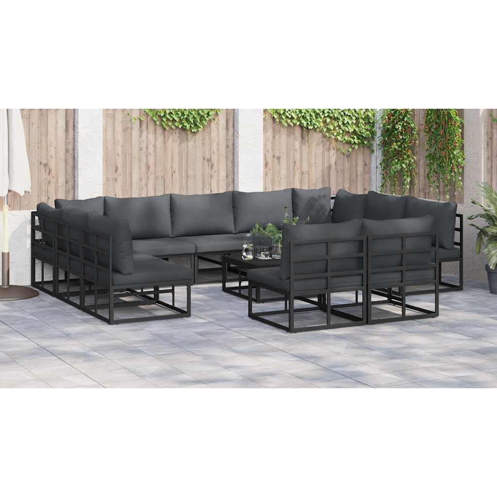 Set Divano da Giardino con cuscino 11 pcs Nero Alluminio - immagine 6
