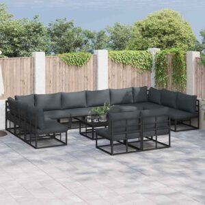 Set Divano da Giardino con cuscino 13 pcs Nero Alluminio