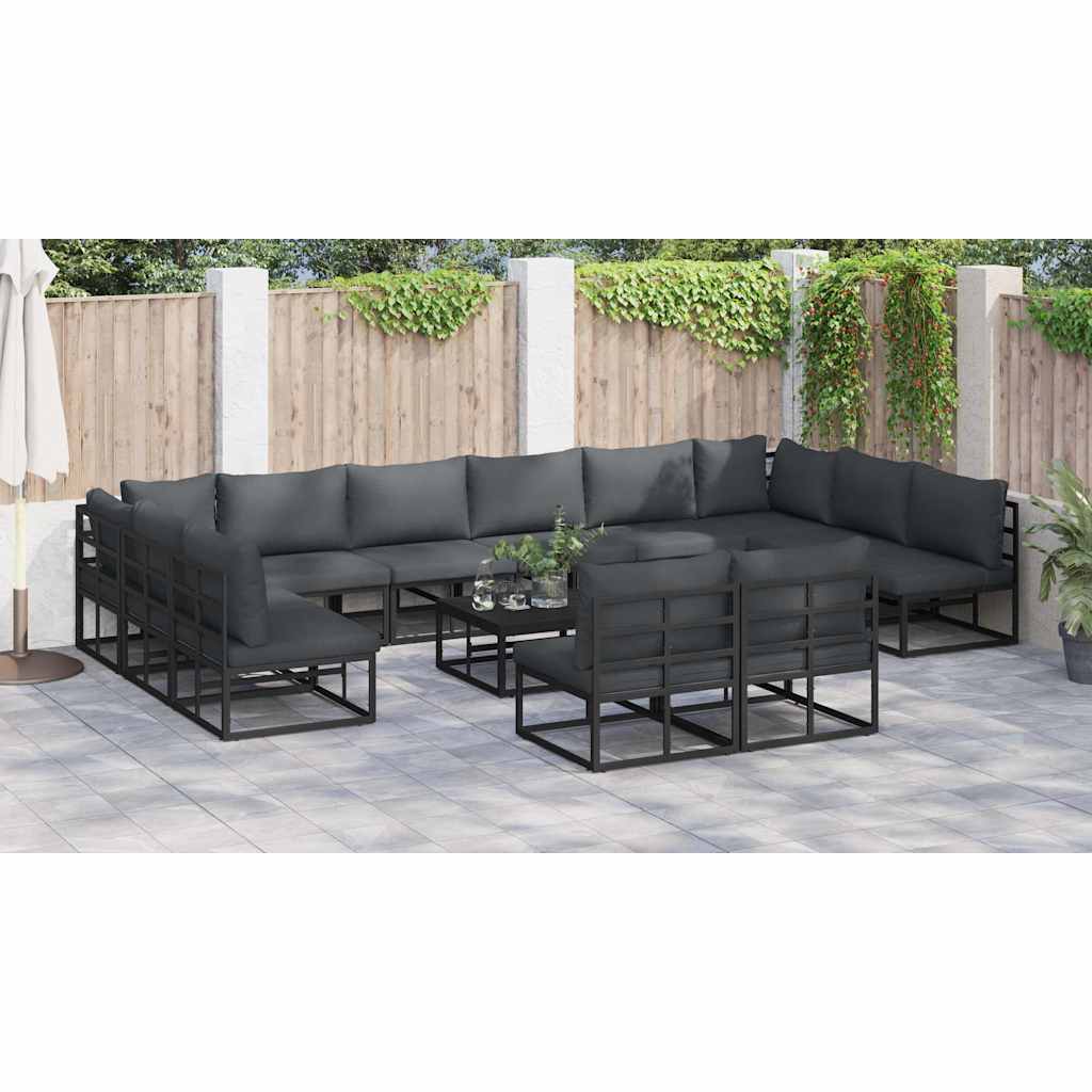 Set Divano da Giardino con cuscino 13 pcs Nero Alluminio - immagine 4