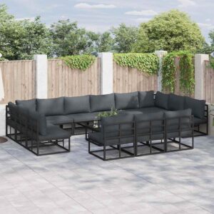 Set Divano da Giardino con cuscino 13 pcs Nero Alluminio