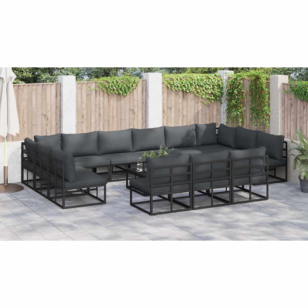 Set Divano da Giardino con cuscino 13 pcs Nero Alluminio - immagine 6