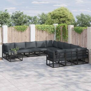 Set Divano da Giardino con cuscino 11 pcs Nero Alluminio