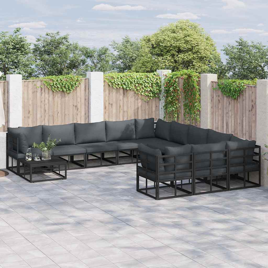 Set Divano da Giardino con cuscino 11 pcs Nero Alluminio