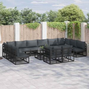 Set Divano da Giardino con cuscino 12 pcs Nero Alluminio