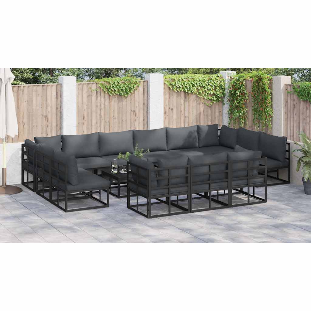 Set Divano da Giardino con cuscino 14 pcs Nero Alluminio - immagine 6