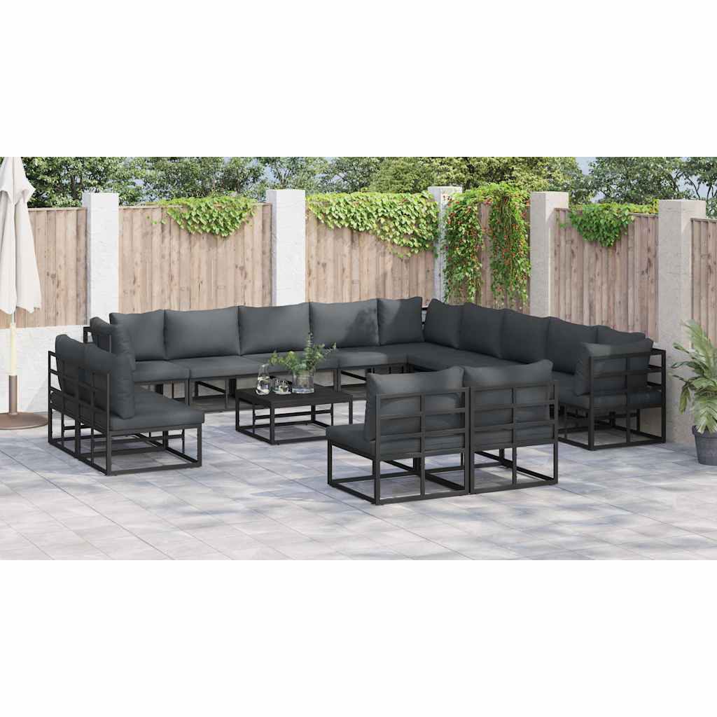 Set Divano da Giardino con cuscino 14 pcs Nero Alluminio - immagine 6