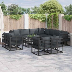 Set Divano da Giardino con cuscino 12 pcs Nero Alluminio