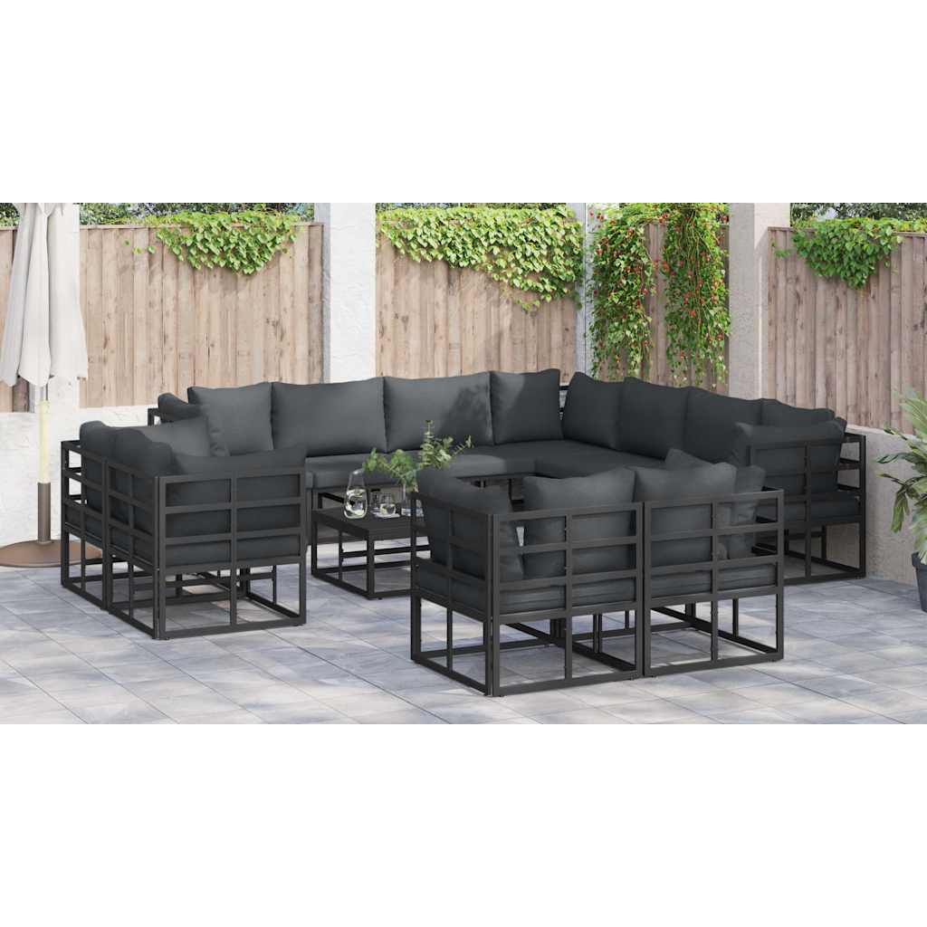 Set Divano da Giardino con cuscino 12 pcs Nero Alluminio - immagine 4
