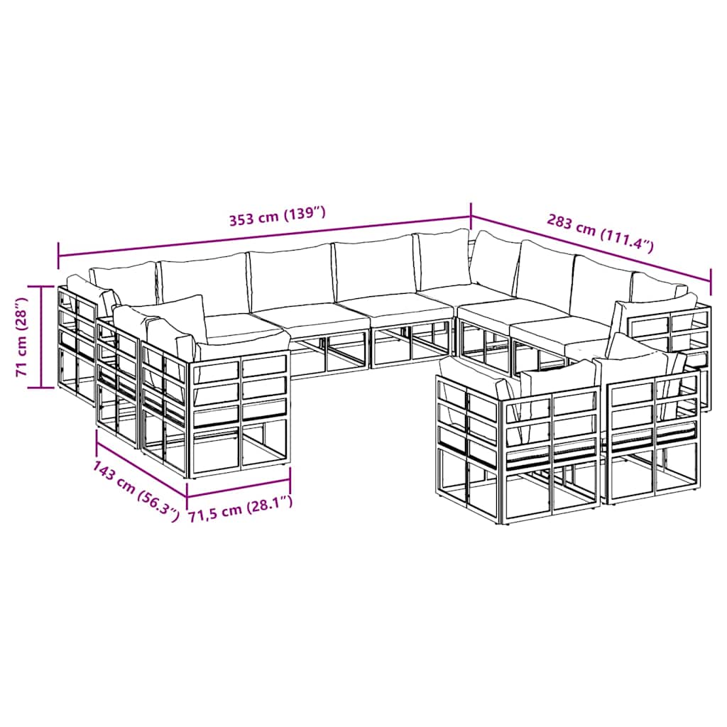 Set Divano da Giardino con cuscino 12 pcs - immagine 9