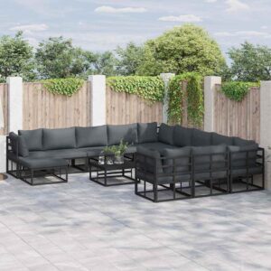 Set Divano da Giardino 12 pcs Nero Alluminio