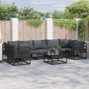 Set Divano da Giardino con cuscino 7 pcs Nero Alluminio