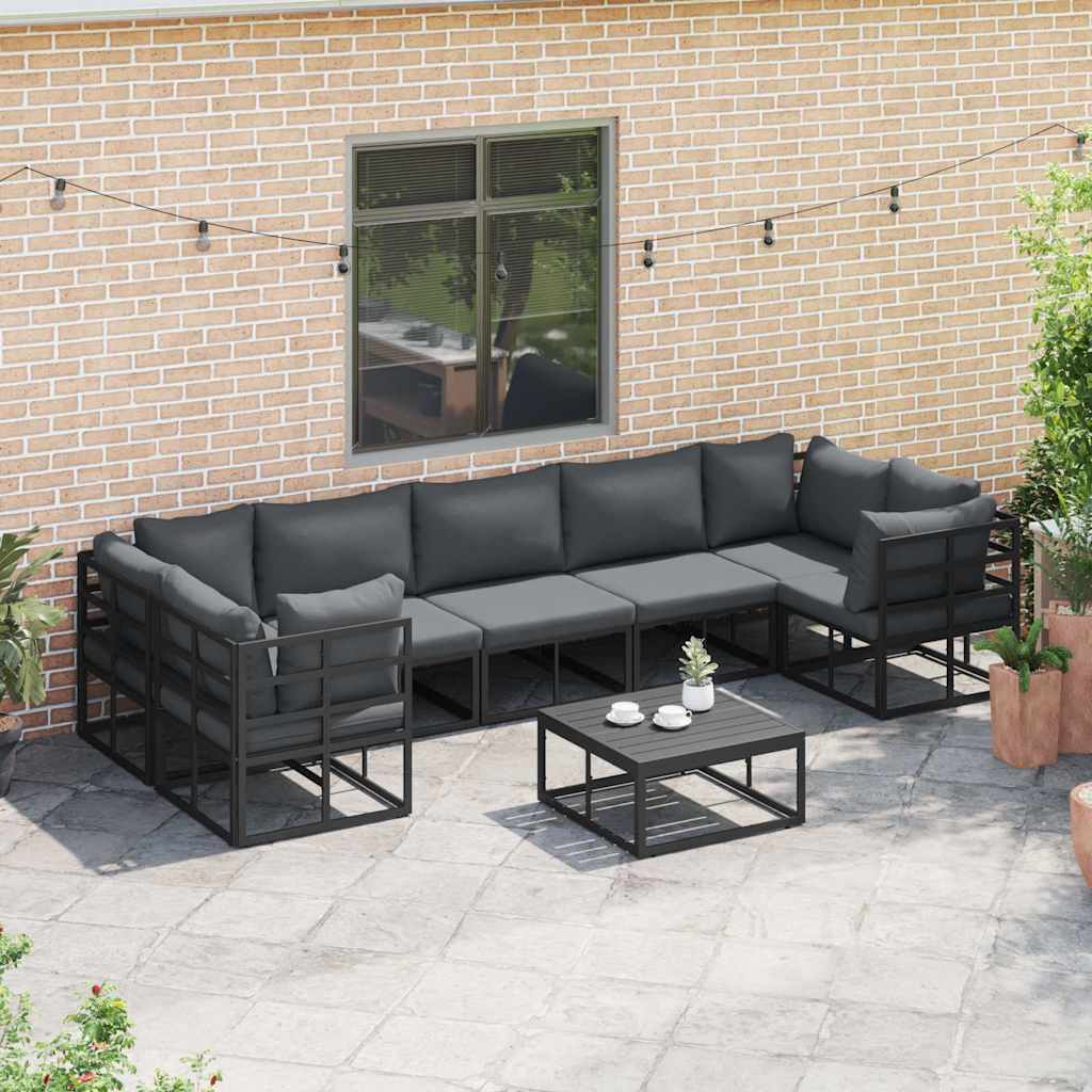 Set Divano da Giardino con cuscino 7 pcs Nero Alluminio - immagine 5