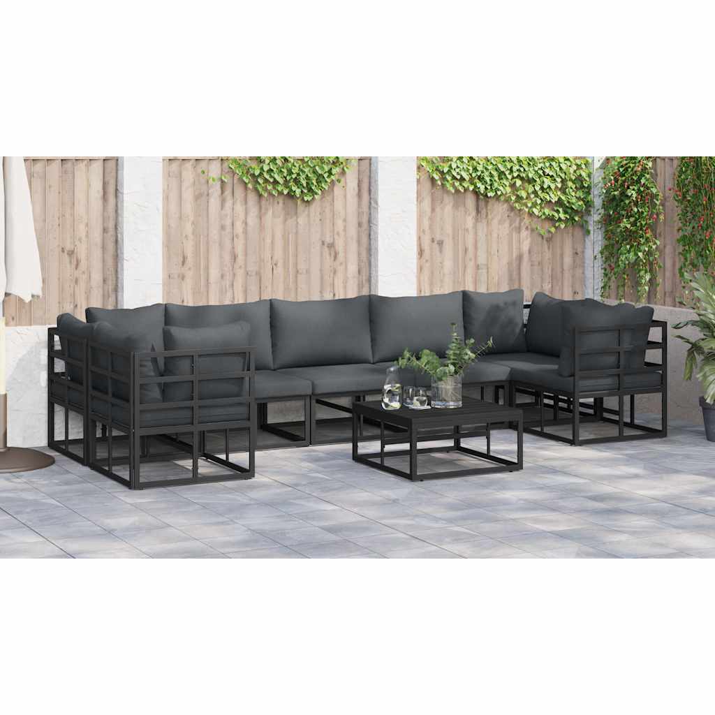 Set Divano da Giardino con cuscino 7 pcs Nero Alluminio - immagine 6
