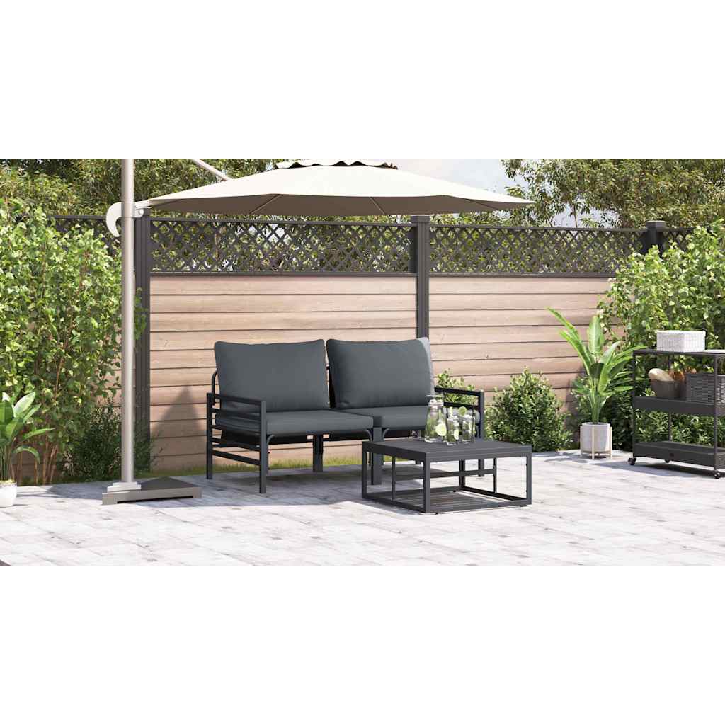 Set Divano da Giardino con cuscino 3 pcs Nero Acciaio - immagine 5