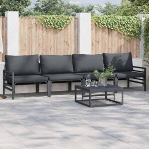 Set Divano da Giardino con cuscino 5 pcs Nero Acciaio