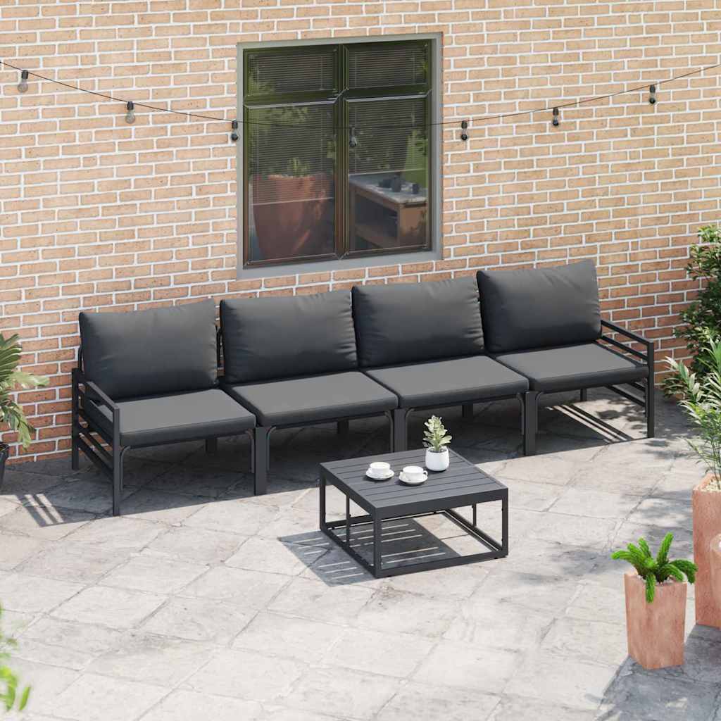 Set Divano da Giardino con cuscino 5 pcs Nero Acciaio - immagine 3