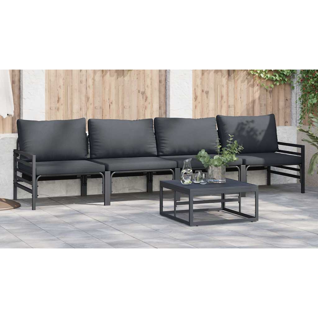 Set Divano da Giardino con cuscino 5 pcs Nero Acciaio - immagine 4
