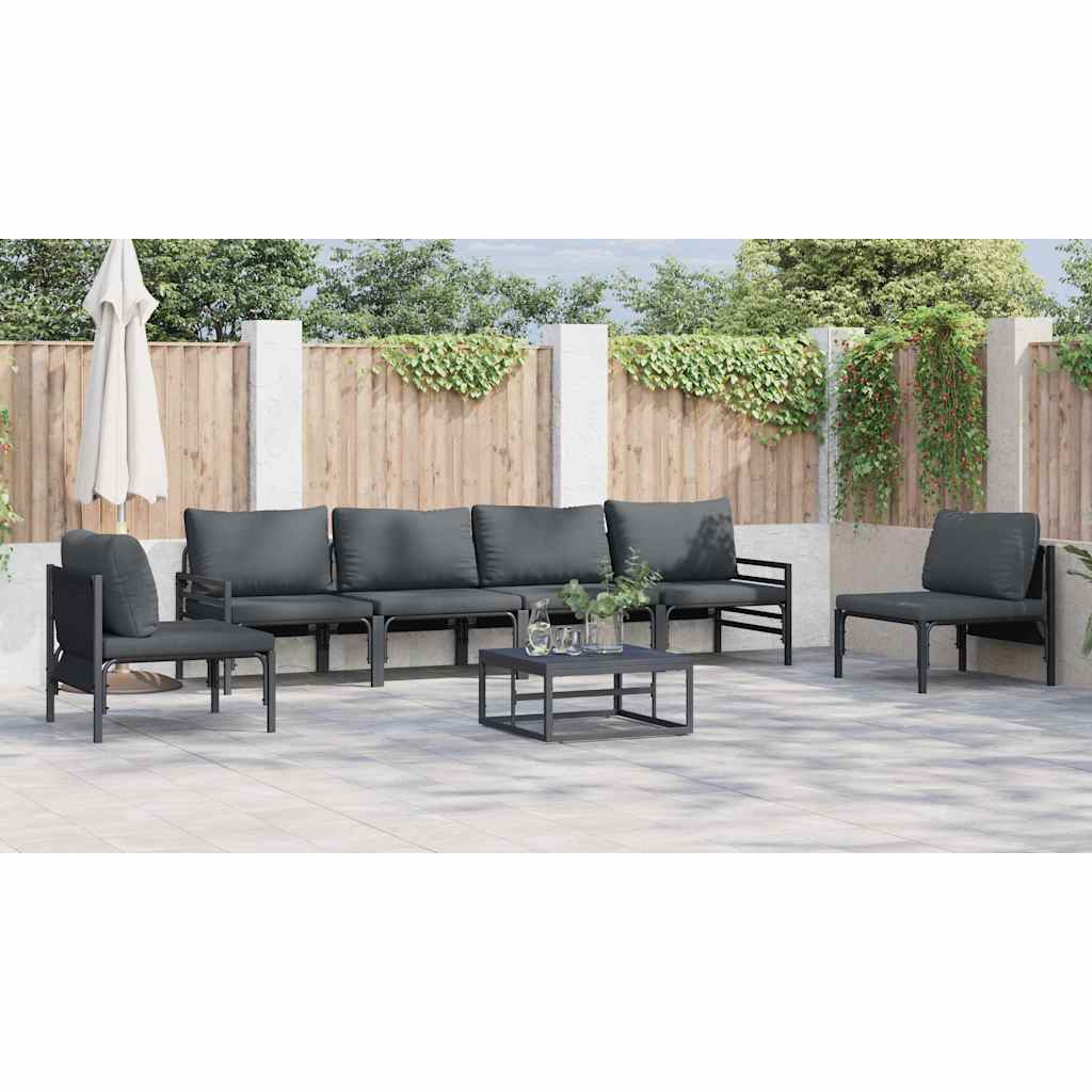Set Divano da Giardino con cuscino 6 pcs Nero Acciaio - immagine 6