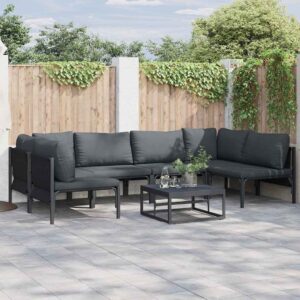 Set Divano da Giardino con cuscino 7 pcs Nero Acciaio