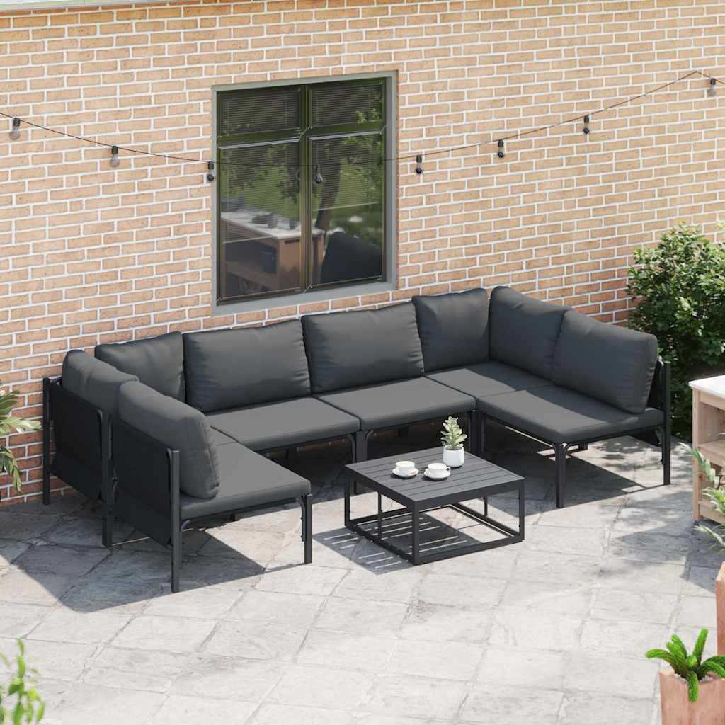 Set Divano da Giardino con cuscino 7 pcs Nero Acciaio - immagine 3