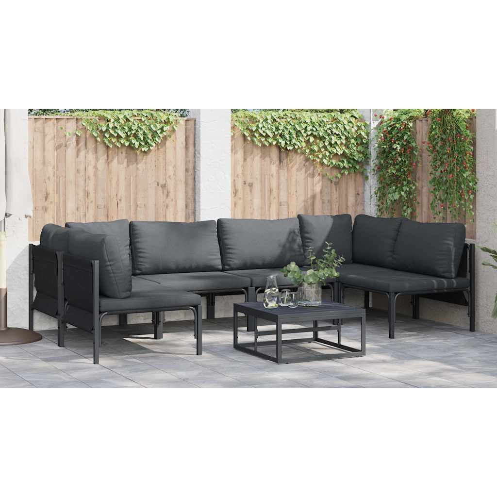 Set Divano da Giardino con cuscino 7 pcs Nero Acciaio - immagine 4