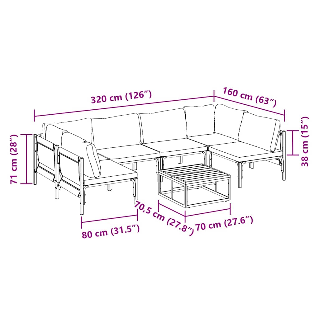 Set Divano da Giardino con cuscino 7 pcs Nero Acciaio - immagine 9