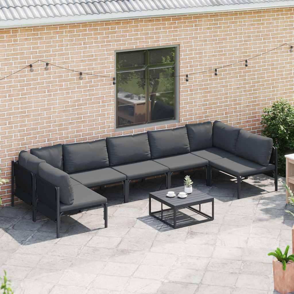 Set Divano da Giardino con cuscino 8 pcs Nero Acciaio - immagine 5