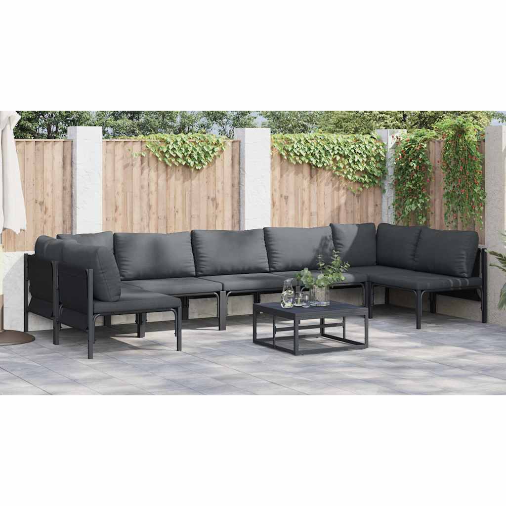 Set Divano da Giardino con cuscino 8 pcs Nero Acciaio - immagine 6
