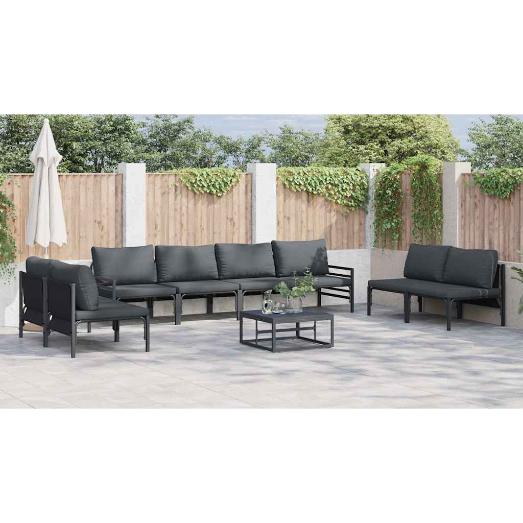 Set Divano da Giardino con cuscino 9 pcs Nero Acciaio - immagine 4