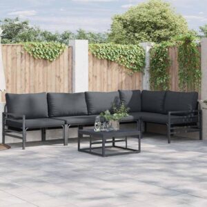 Set Divano da Giardino con cuscino 5 pcs Nero Acciaio