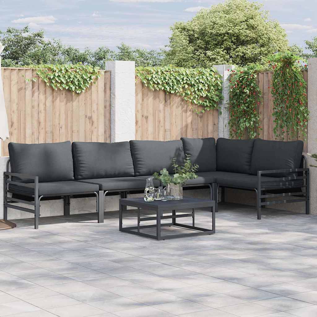 Set Divano da Giardino con cuscino 5 pcs Nero Acciaio