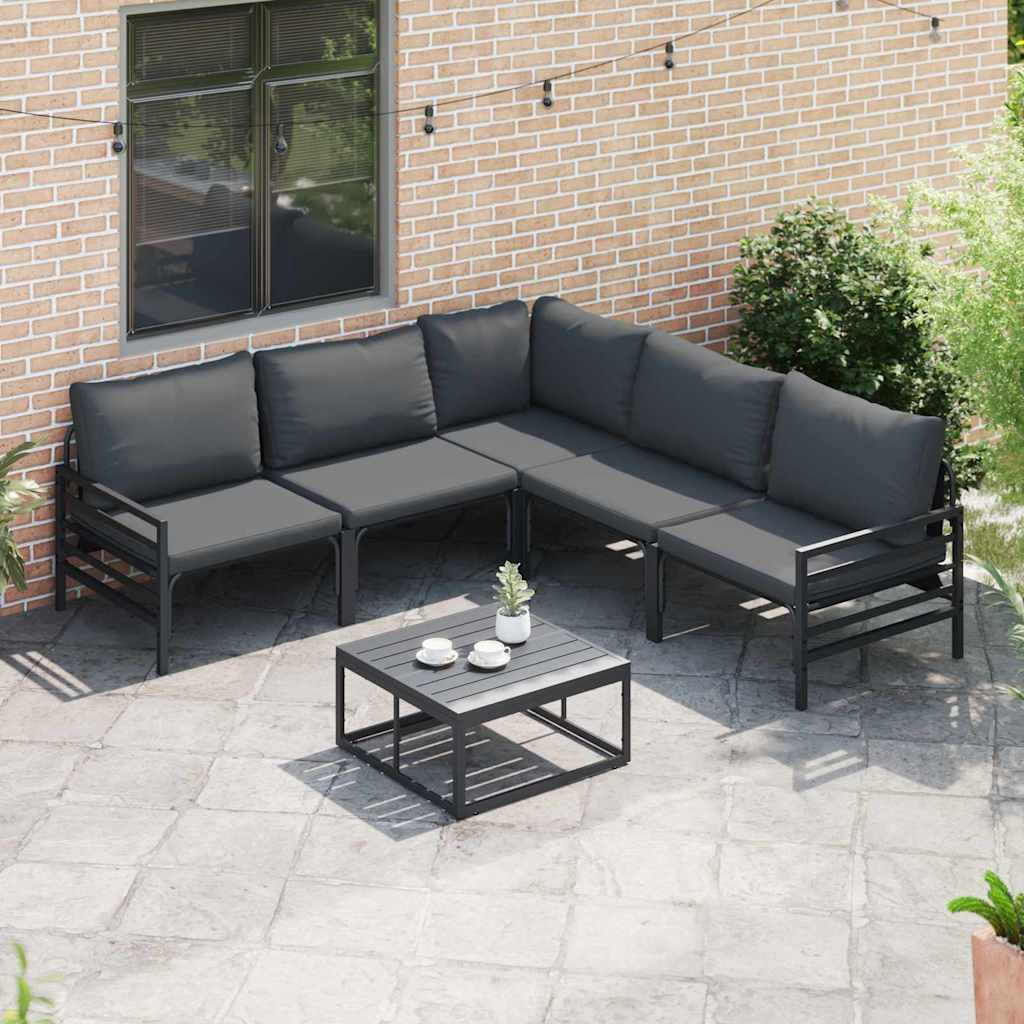 Set Divano da Giardino con cuscino 5 pcs Nero Acciaio - immagine 3