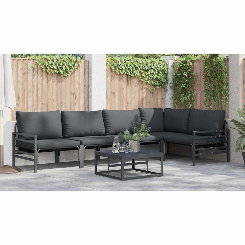 Set Divano da Giardino con cuscino 5 pcs Nero Acciaio - immagine 4