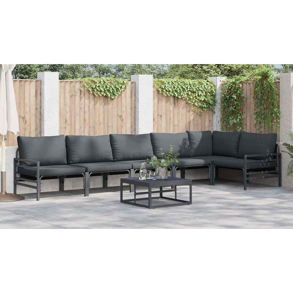 Set Divano da Giardino con cuscino 6 pcs Nero Acciaio - immagine 6