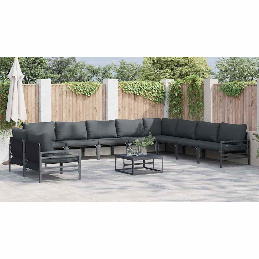 Set Divano da Giardino con cuscino 11 pcs Nero Acciaio - immagine 4