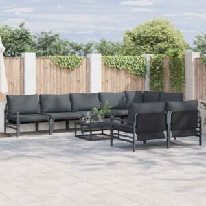 Set Divano da Giardino con cuscino 9 pcs Nero Acciaio