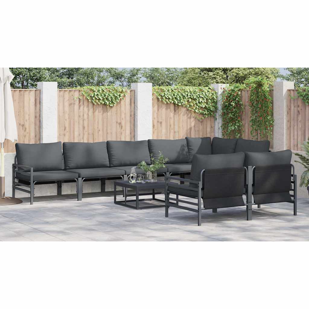 Set Divano da Giardino con cuscino 9 pcs Nero Acciaio - immagine 4