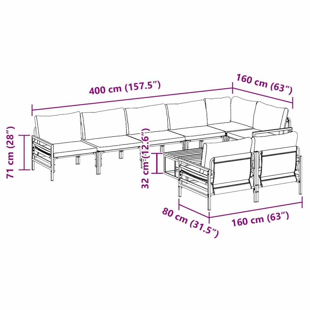 Set Divano da Giardino con cuscino 9 pcs Nero Acciaio - immagine 9