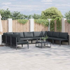 Set Divano da Giardino con cuscino 9 pcs Nero Acciaio