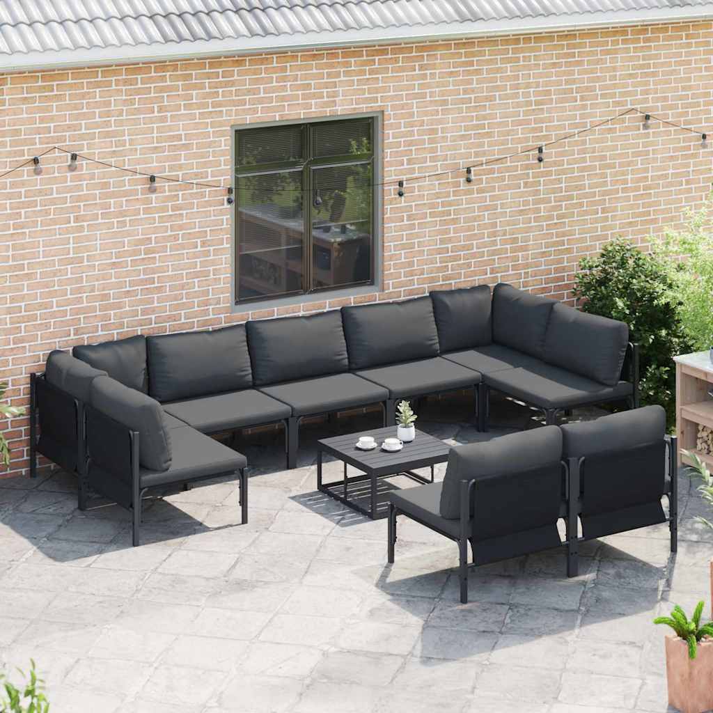 Set Divano da Giardino con cuscino 9 pcs Nero Acciaio - immagine 3