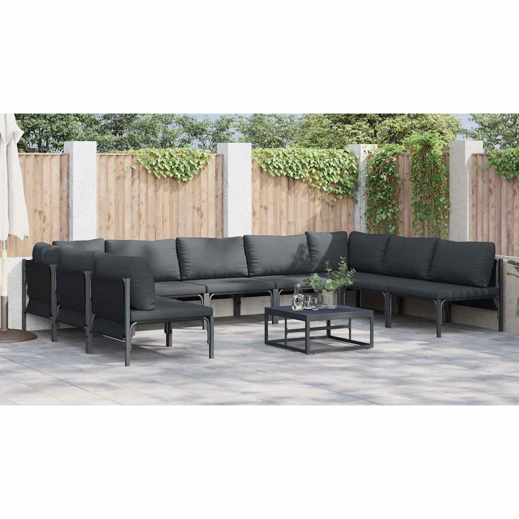Set Divano da Giardino con cuscino 9 pcs Nero Acciaio - immagine 4