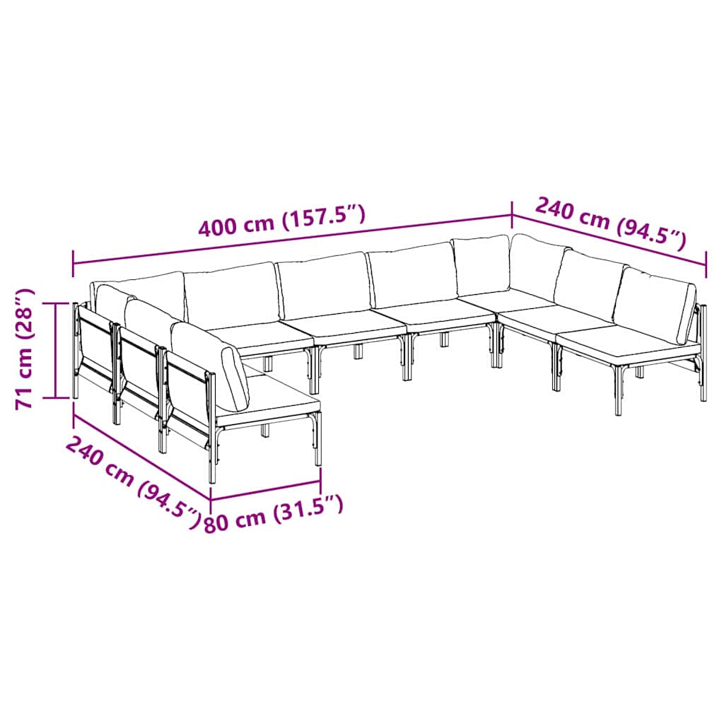 Set Divano da Giardino con cuscino 9 pcs Nero Acciaio - immagine 8