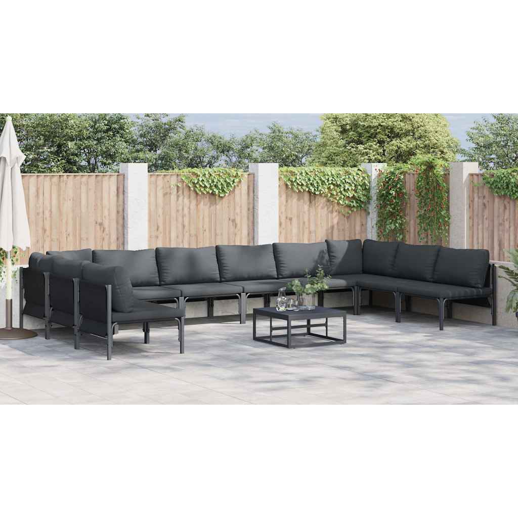 Set Divano da Giardino con cuscino 11 pcs Nero Acciaio - immagine 4