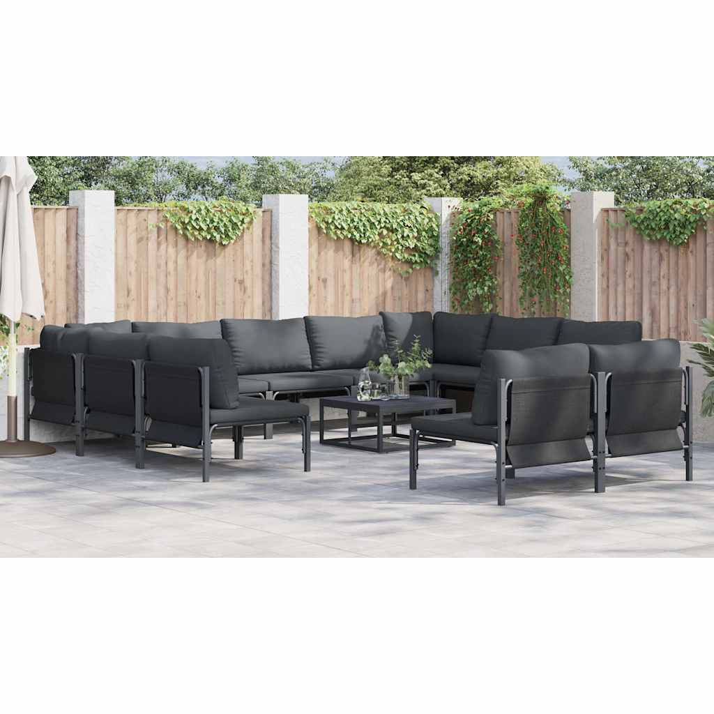 Set Divano da Giardino con cuscino 11 pcs Nero Acciaio - immagine 4