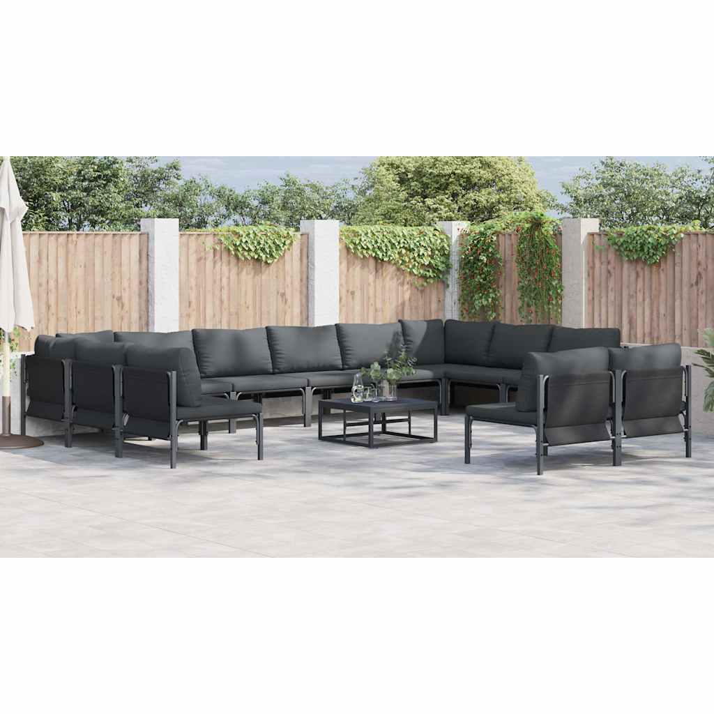 Set Divano da Giardino con cuscino 13 pcs Nero Acciaio - immagine 4