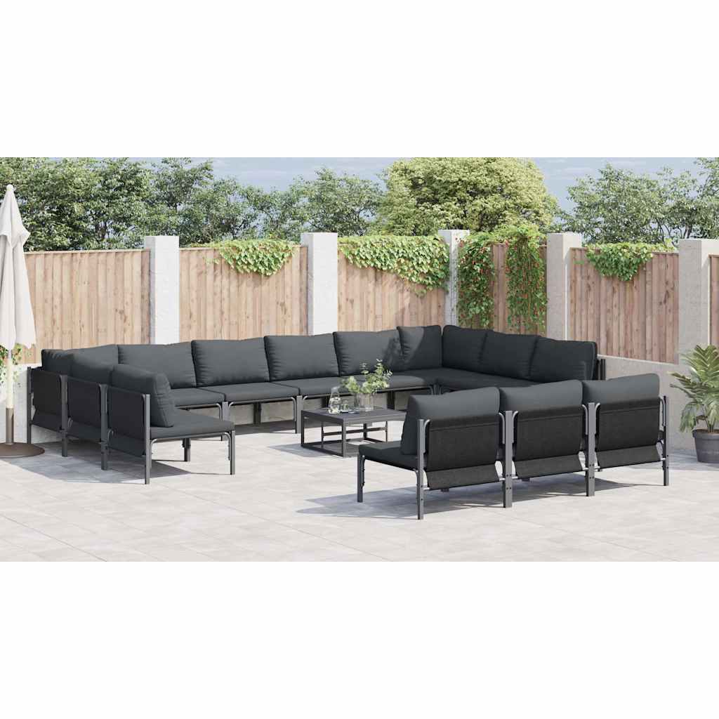 Set Divano da Giardino con cuscino 14 pcs Nero Acciaio - immagine 4