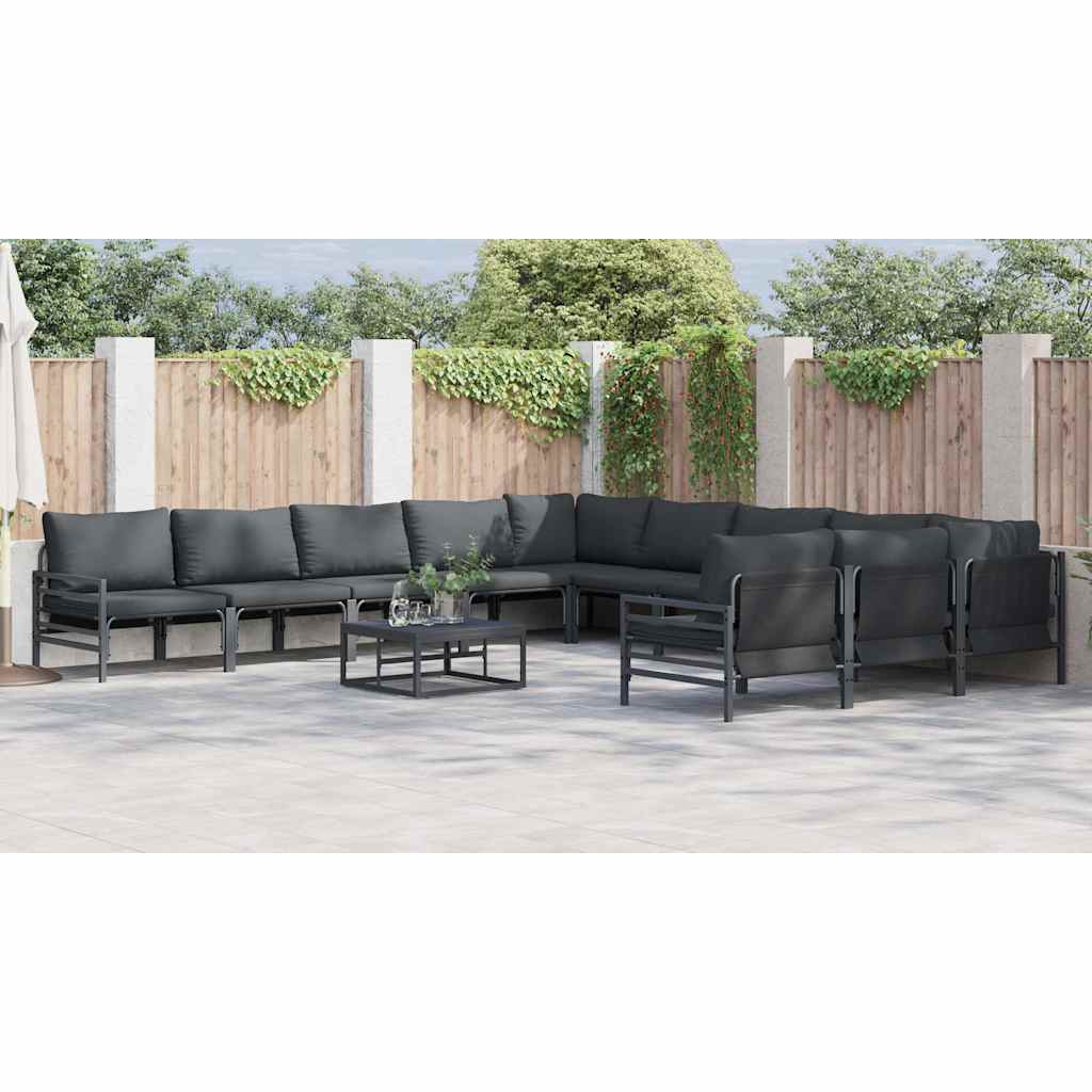 Set Divano da Giardino con cuscino 11 pcs Nero Acciaio - immagine 4